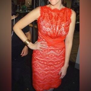 Tadashi Shoji Orange Lace Sleeveless Cocktail Dress